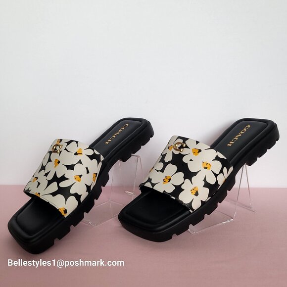 COACH Florence Smooth Leather Sandal With Flower Print -Chalk Multi- Women’s 9B⭐ - Picture 8 of 16